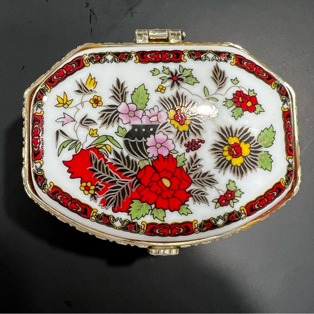 Floral Ceramic Clutch with Gold Accents Small Storage Colorful Cottagecore